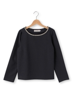 ビジュー使いラウンドネックブラウス/ブルー系(095)