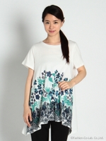 フラワーレースプリントAラインTシャツ/ホワイト