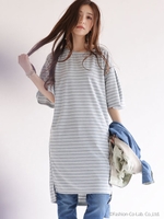 フレアスリーブボーダーワンピース/Ｌグレー