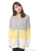 ブロッキングニットカーディガン/ホワイト