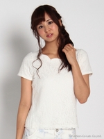 レーススカラTシャツ/クロ