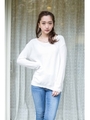 【AZUL by moussy】FINE綿/NY/VISサイドメッシュ長袖プルオーバー/O/WHT