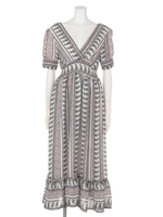 エスニックパターン両Vマキシワンピース/アイボリー