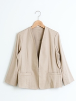 ストレッチリネンノーカラージャケット/ベージュ