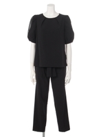 5分袖スリットブラウスセットアップ/ブラック