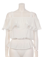 プリーツオフショルシャーリングTOP/WHT