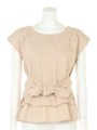 ストレッチツイルリボン付ブラウス/ベージュ