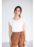 【AZUL by moussy】フロントフリルプルオーバー/L/BEG