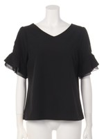 袖シフォン切替ブラウス/ブラック