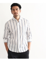 カラミ調ストライプ七分袖シャツ/ホワイト(301)