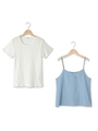 テレコ半袖カットソー+キャミソールSET/ライトブルー(091)