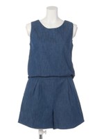 レイヤードハーフ丈オールインワン/デニム（ミディアム）