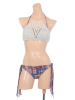 【nuckle market second story】High-neckクロッシェトップスバンドゥビキニ3点セット/ブラック