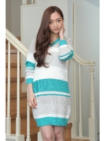 【AZUL by moussy】5G A/Cマルチボーダー畔チュニックワンピース/柄GRN