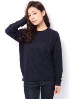 【AZUL by moussy】ツイード風ニットソーSatisfy刺繍長袖プルオーバー/柄NVY