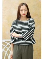 【AZUL by moussy】ダンボールニットクロプト5分プルオーバー/柄BLK