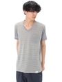 【AZUL by moussy】配色スラブ天竺Vネック半袖ポケT/T.GRY