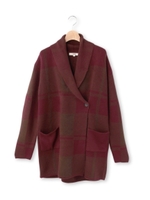チェック柄ニットカーディガン/ボルドー(264)