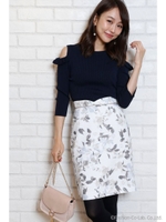 ニュアンスフラワータイトスカート/ライトブルー