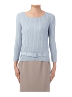 ベルテッドラメリブニット/サックス(090)