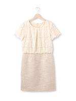 レースツイード切り替えワンピース/ライトベージュ(451)