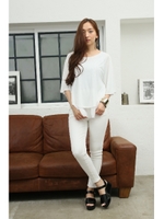 【AZUL by moussy】ポンチョ風プルオーバー×異素材切替タンクSET/O/WHT