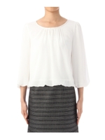 ◆ビジュー使い八分袖タックブラウス/ホワイト(001)