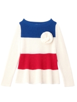 コサージュ付き配色ニット/ブルー(392)