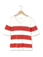 ボーダーコットンニット/ダークオレンジ(368)