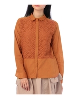 幾何柄レースシャツ/レンガ(069)