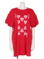 CARD OF CANDY FRILL SLEEVE ONE-PIECE/RED