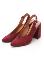 【R&E】フレアヒールアーモンドトゥバックベルトパンプス/ワインスエード