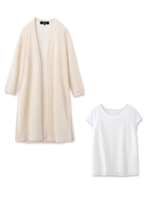 トッパーカーディガン+幾何柄レースカットソー/ナチュラル(050)