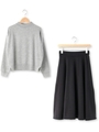 モックネックニット+ミモレ丈スカートSET/チャコール(013)