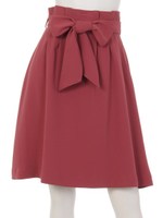 リボンベルト付タックギャザースカート/キャメル