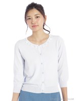 装飾つきニットカーディガン/シロクロ