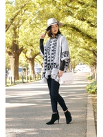 【AZUL by moussy】ネイティブフーディポンチョプルオーバー/柄T.GRY