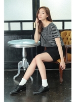 【AZUL by moussy】裏毛コンビ半袖ワンピース/柄BLK