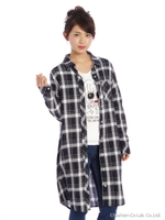 チェックロングシャツアンサンブル/オフホワイト