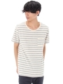 【AZUL by moussy】縄ボーダークルーネック半袖ポケT/T.GRY