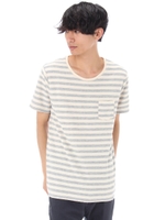 【AZUL by moussy】縄ボーダークルーネック半袖ポケT/T.GRY