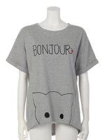 ボンジュールコビニャー切替Tシャツ/トップグレー