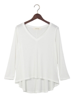 ●JC テレコ Vネック フレア Tシャツ/Off White