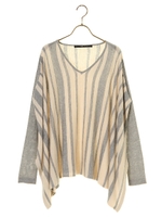 ストライプ変形ニットプルオーバー/ブラック