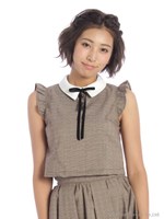 襟切替えフリルスリーブトップス/ブラウン