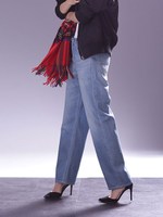 USコットンワイドテーパード デニムパンツ/ブルー