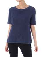 【AZUL ENCANTO】クルーネック5分袖片畦ストーンウォッシュプルオーバー/NVY