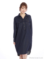 デニムシャツワンピ/ネイビー