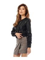 フェイクレザーギャザージャケット/BLACK