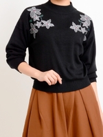 フラワー刺繍ニットプルオーバー/ピンク